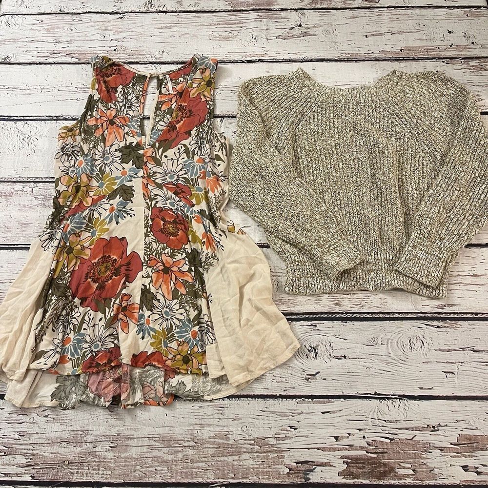 Free People Backyard Floral Tunic Cream Size S Electric City Sweater Size Medium